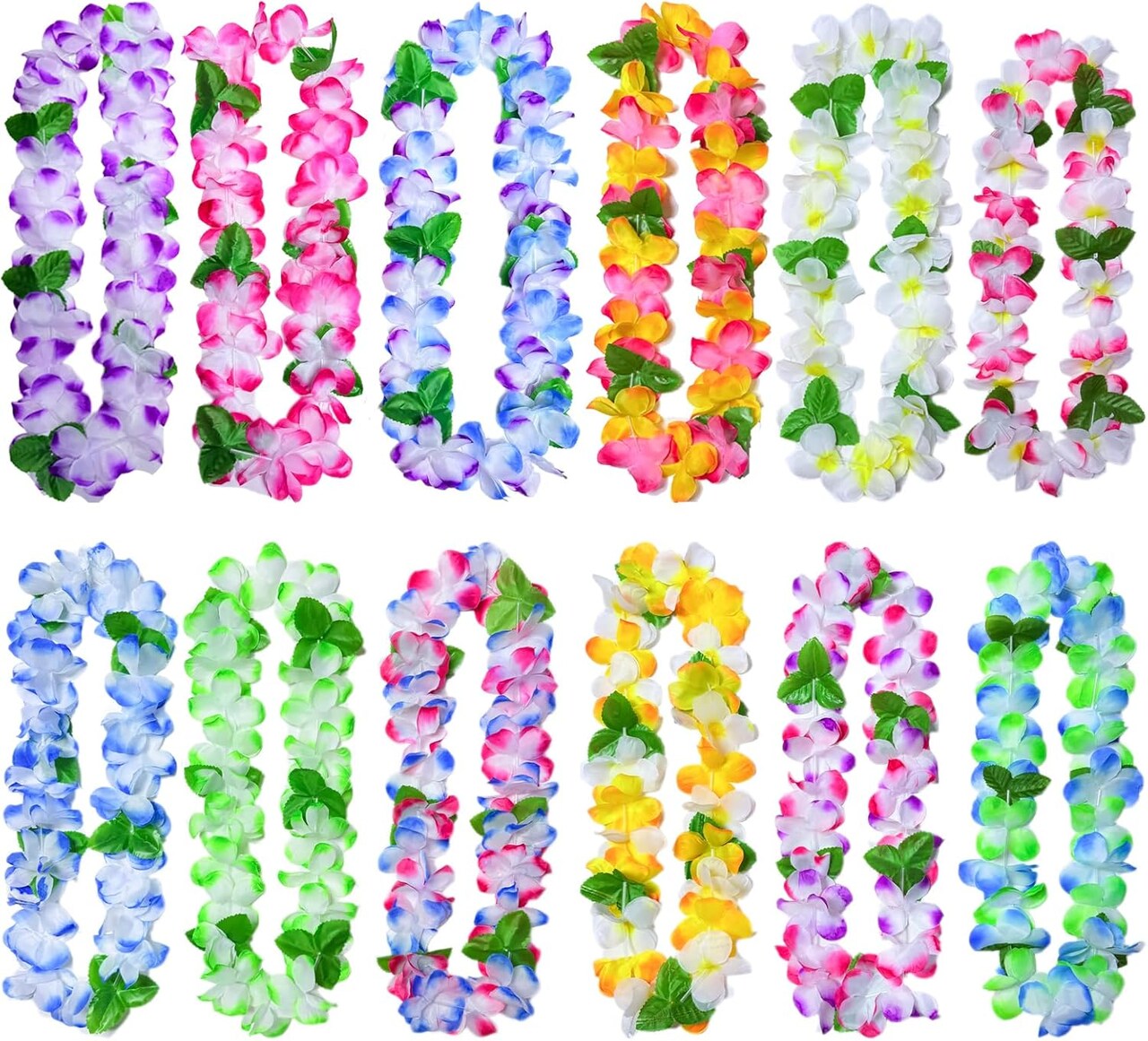 12 Bulk Hawaiian Leis for Adults – Vibrant Artificial Flower Leis for Luau Party, Beach Theme Decorations